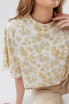 womens tan and white high neck top